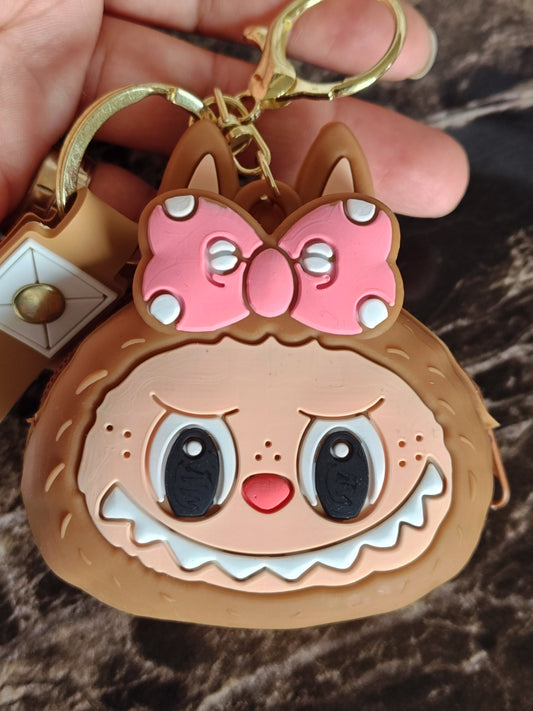 Pink Bow Labubu Key Chain Coin Purse